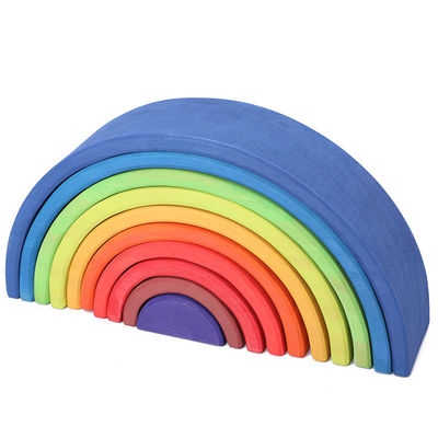 Kemerli 12'li Pastel İstifli Gökkuşağı Ahşap Blok Set 38.5cm