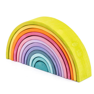 Kemerli 12'li Pastel İstifli Gökkuşağı Ahşap Blok Set 38.5cm