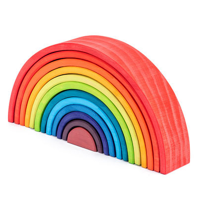 Kemerli 12'li Pastel İstifli Gökkuşağı Ahşap Blok Set 38.5cm