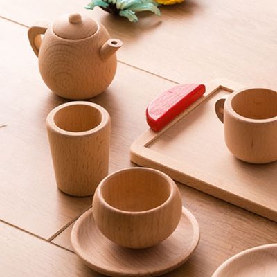 Pot Çay Saati Ahşap Oyun Tencere ve Tavalar Çocuklar ISO9001 Sofra Takımı