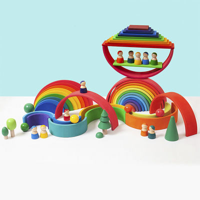 Eğitici 35cm 7cm Ahşap Bloklar Oyuncaklar Gökkuşağı İstifleme Blokları
