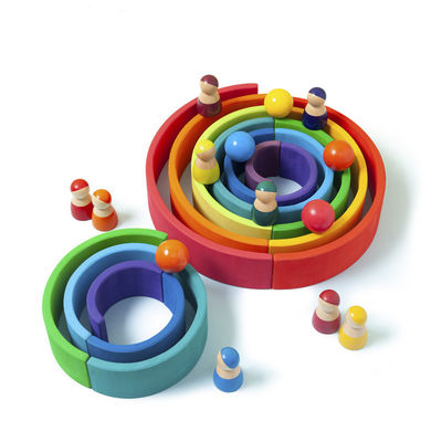 Eğitici 35cm 7cm Ahşap Bloklar Oyuncaklar Gökkuşağı İstifleme Blokları