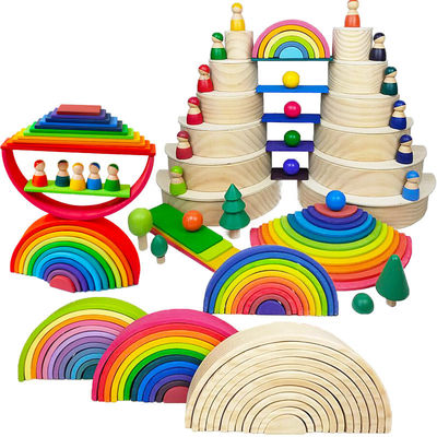Montessori Wave Forest Stacker Tower Gökkuşağı Oyuncak İstifleyici