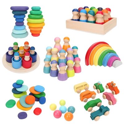 Montessori Wave Forest Stacker Tower Gökkuşağı Oyuncak İstifleyici
