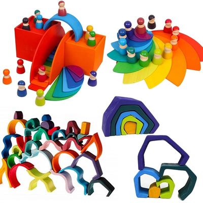 Montessori Wave Forest Stacker Tower Gökkuşağı Oyuncak İstifleyici