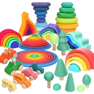 Montessori Wave Forest Stacker Tower Gökkuşağı Oyuncak İstifleyici