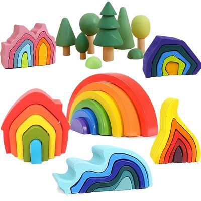 Montessori Wave Forest Stacker Tower Gökkuşağı Oyuncak İstifleyici
