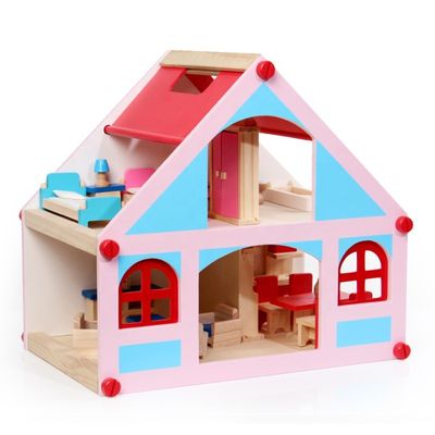 Konak 38cm Ahşap Bebek Evi Oyuncak Mobilya Renkli