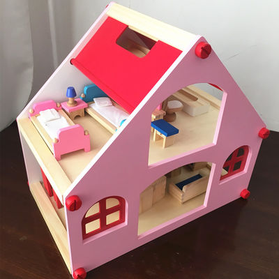 Konak 38cm Ahşap Bebek Evi Oyuncak Mobilya Renkli