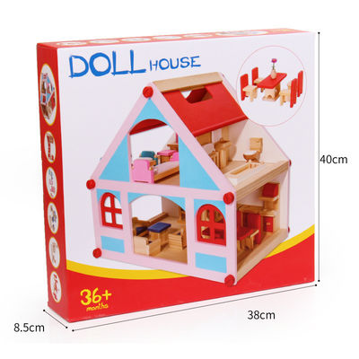 Konak 38cm Ahşap Bebek Evi Oyuncak Mobilya Renkli