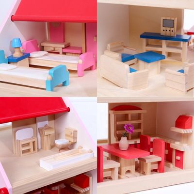 Konak 38cm Ahşap Bebek Evi Oyuncak Mobilya Renkli