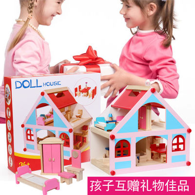Konak 38cm Ahşap Bebek Evi Oyuncak Mobilya Renkli