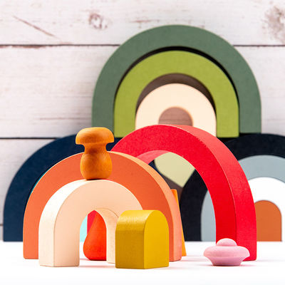 3D Jenga Binası Ahşap Gökkuşağı İstifleyici Ahşap İstifleme Gökkuşağı Pastel