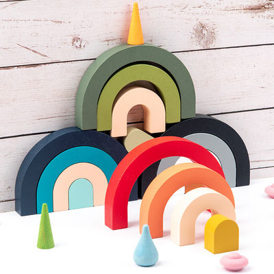 3D Jenga Binası Ahşap Gökkuşağı İstifleyici Ahşap İstifleme Gökkuşağı Pastel