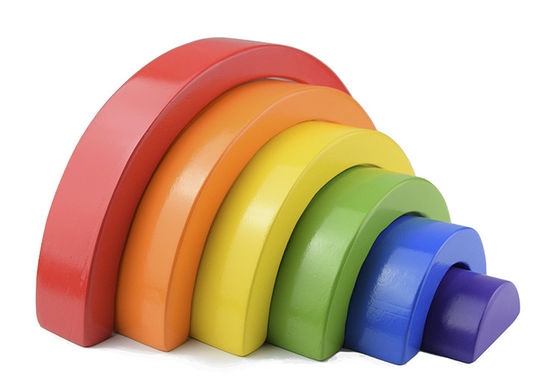 Yedi Renkli 13.5cm Ahşap Gökkuşağı İstifleyici Oyuncak Jengle Kemerli