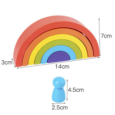 Yedi Renkli 13.5cm Ahşap Gökkuşağı İstifleyici Oyuncak Jengle Kemerli