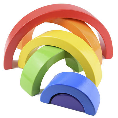Yedi Renkli 13.5cm Ahşap Gökkuşağı İstifleyici Oyuncak Jengle Kemerli