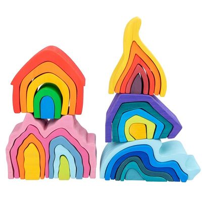 Coral Earth Ahşap Bloklar Oyuncaklar Ahşap Rock Set Dengeleme Blokları Doğal Ahşap Oyuncak