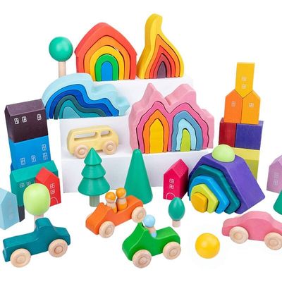 Coral Earth Ahşap Bloklar Oyuncaklar Ahşap Rock Set Dengeleme Blokları Doğal Ahşap Oyuncak