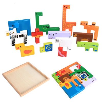 Orman 1.7cm Ahşap Blok Bulmaca Oyuncaklar Hayvan Kasabası Ahşap Bloklar