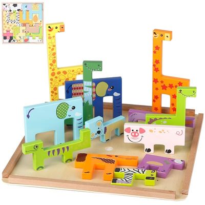 Orman 1.7cm Ahşap Blok Bulmaca Oyuncaklar Hayvan Kasabası Ahşap Bloklar