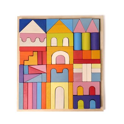 Castle Bilişsel 4.5cm Ahşap Bloklar Oyuncaklar Gökkuşağı Yapı Taşları