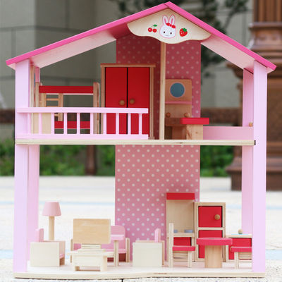 Doğal El Yapımı Ahşap Bebek Evi Oyuncaklar DIY Renkli ISO9001