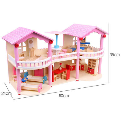 24cm Pembe Mini Ahşap Oyuncak Ev Oyuncakları Geleneksel Renkli