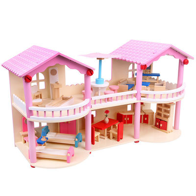 24cm Pembe Mini Ahşap Oyuncak Ev Oyuncakları Geleneksel Renkli