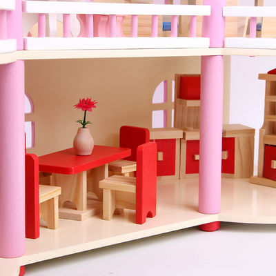 24cm Pembe Mini Ahşap Oyuncak Ev Oyuncakları Geleneksel Renkli