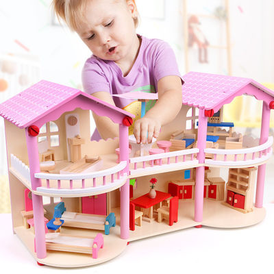 24cm Pembe Mini Ahşap Oyuncak Ev Oyuncakları Geleneksel Renkli