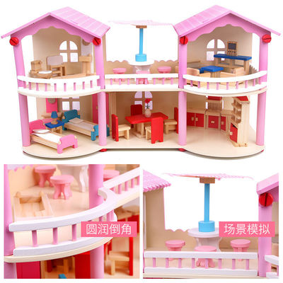24cm Pembe Mini Ahşap Oyuncak Ev Oyuncakları Geleneksel Renkli