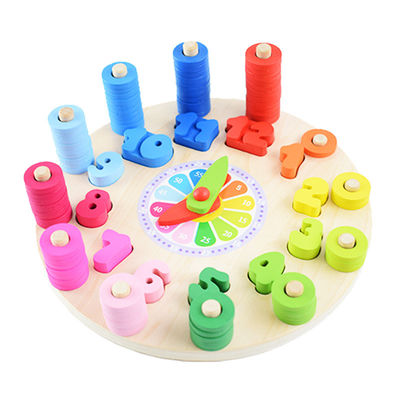 Geometri Saat Ahşap Bulmaca Numaraları Montessori Sayma Oyuncak