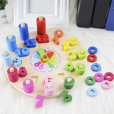 Geometri Saat Ahşap Bulmaca Numaraları Montessori Sayma Oyuncak