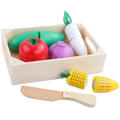4.5cm Ahşap Meyve Kesme Seti Sebzeler Mutfak Rol Oynama Seti