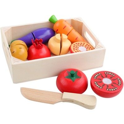 4.5cm Ahşap Meyve Kesme Seti Sebzeler Mutfak Rol Oynama Seti