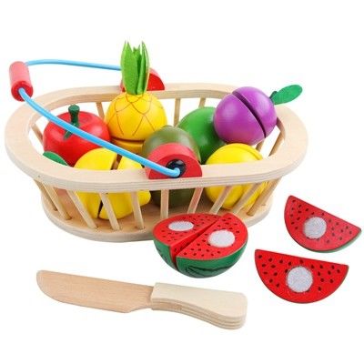 4.5cm Ahşap Meyve Kesme Seti Sebzeler Mutfak Rol Oynama Seti