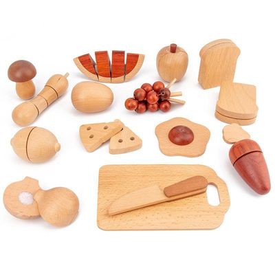 Doğal 5.5cm Ahşap Meyve ve Sebzeler Rol Oynama Yemek Seti