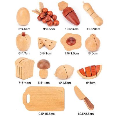 Doğal 5.5cm Ahşap Meyve ve Sebzeler Rol Oynama Yemek Seti