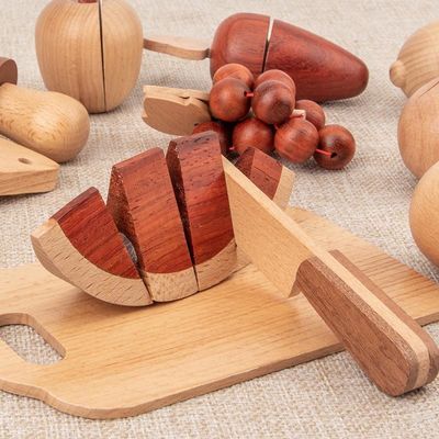 Doğal 5.5cm Ahşap Meyve ve Sebzeler Rol Oynama Yemek Seti