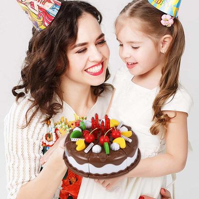 DIY 5.9 inç Ahşap Meyve Kesme Seti Doğum Günü Pastası Oyuncak Plastik