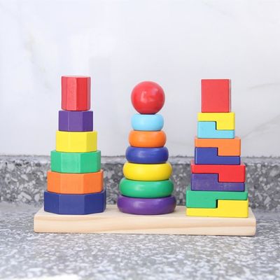 İstifleyici 21cm Geometrik Ahşap Yapı Taşları Oyuncak Sıralama Panosu