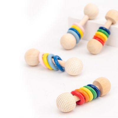 Spor Salonu Kemirgen 10.7cm Ahşap Çıngırak Yüzük Montessori Ahşap Dişlikleri Güvenli
