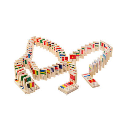 ISO9001 100 Bayraklı Ahşap Domino Blokları Yapı Domino Seti