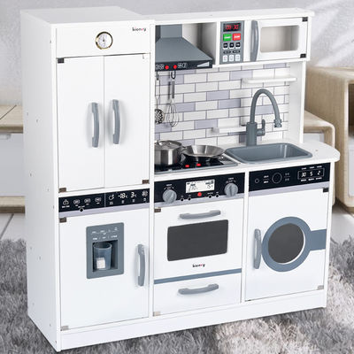 Büyük 82.5cm Buzdolabı Ahşap Minyatür Mutfak Seti Soba Beyaz Siyah