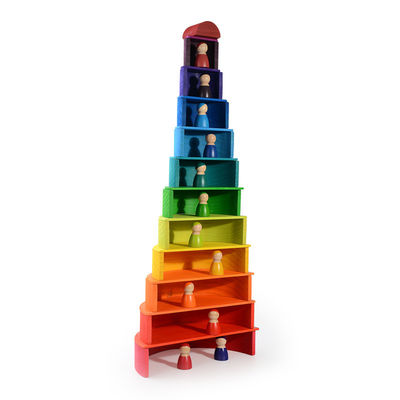 Oyun 60cm Doğal Ahşap Gökkuşağı İstifleyici Bebek Lazer Oymacılığı