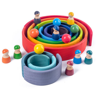 Oyun 60cm Doğal Ahşap Gökkuşağı İstifleyici Bebek Lazer Oymacılığı