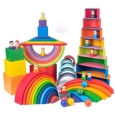 Oyun 60cm Doğal Ahşap Gökkuşağı İstifleyici Bebek Lazer Oymacılığı