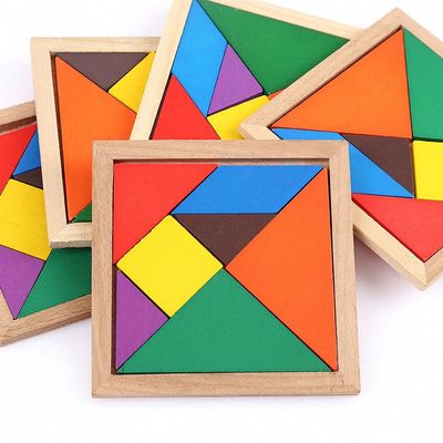 Kare 11cm Ahşap Montessori Bebek Oyuncakları 7 Parça Yapboz