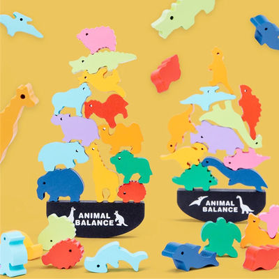 Çocuklar 3cm Dinozor Ahşap Yapı Taşları Oyuncak Hayvan Kasabası Ahşap Bloklar